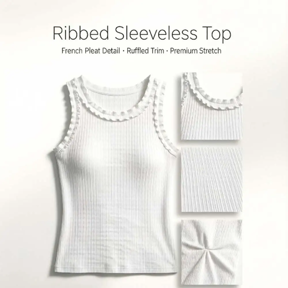 High-Quality XH-Fashion Custom Logo Women's Ribbed Ruffle Tank Top, Personalized Fitted Sleeveless Cami, Customizable Casual Knit Top for Her Manufacturers, Factories