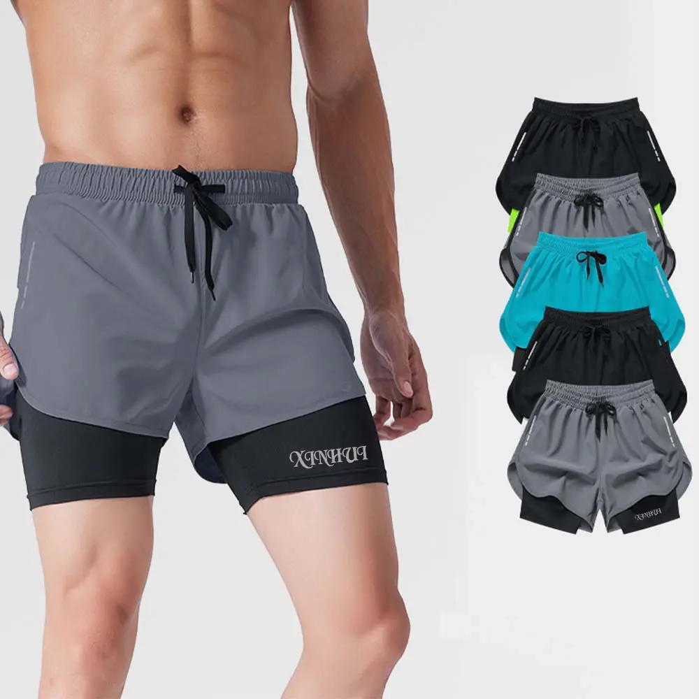 High-Quality XH-Fashion Custom Logo 2-in-1 Running Shorts for Men, Quick Dry Double Layer Gym Shorts with Compression Liner, Personalized Athletic Shorts for Workout, Training & Marathon Manufacturers, Factories