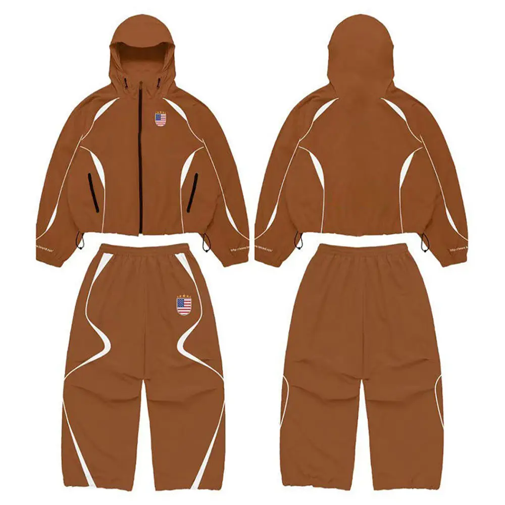 OEM XH-Fashion Unisex Streetwear USA Flag Tracksuit - Bold Black & White Colorblock Hooded Jacket & Pants Set Manufacturer, Suppliers