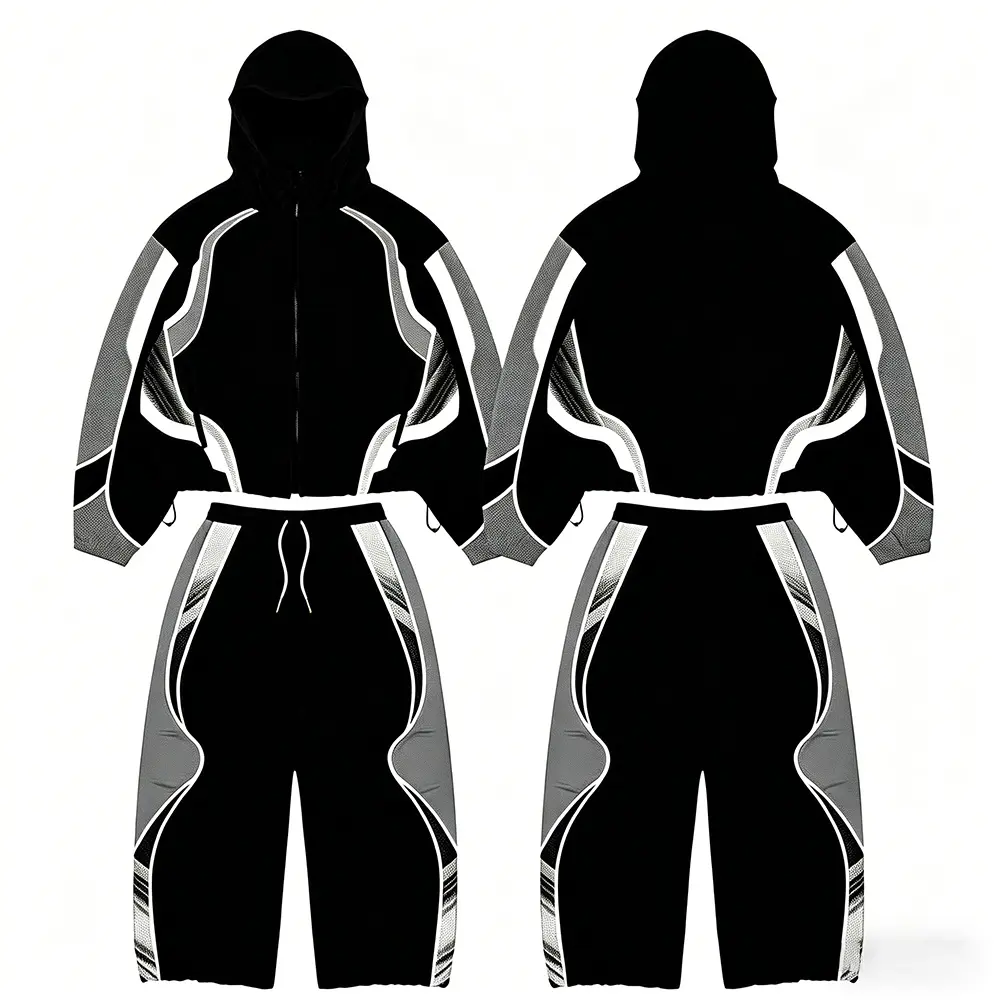 OEM XH-Fashion nisex Streetwear Colorblock Tracksuit - Bold Black & Neon Green Hooded Jacket & Wide Leg Pants Set Manufacturers, Factories
