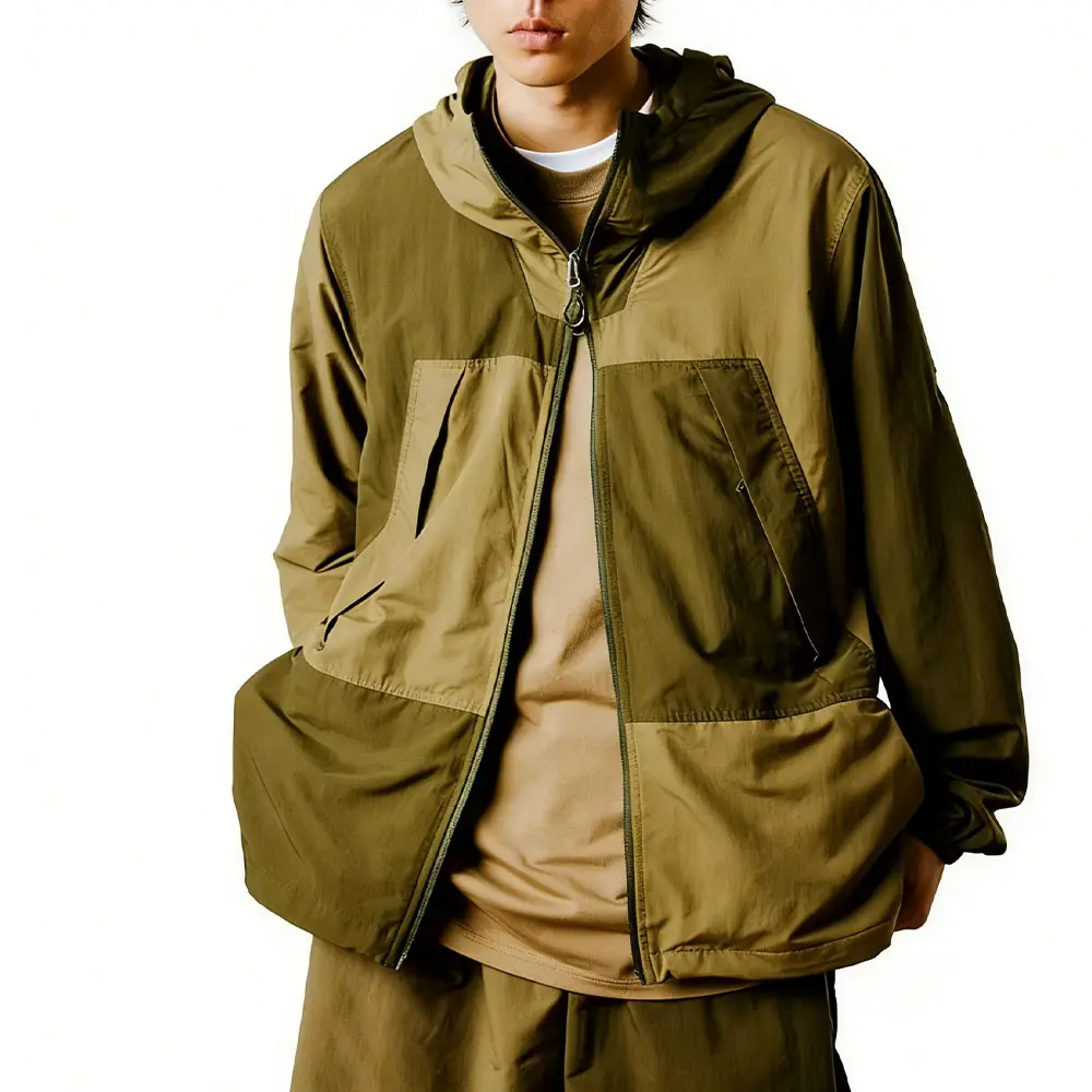 High-Quality XH-Fashion Men's Color Block Hooded Windbreaker - Lightweight Waterproof Zip-Up Outdoor Jacket for Hiking & Streetwear Factory, Suppliers