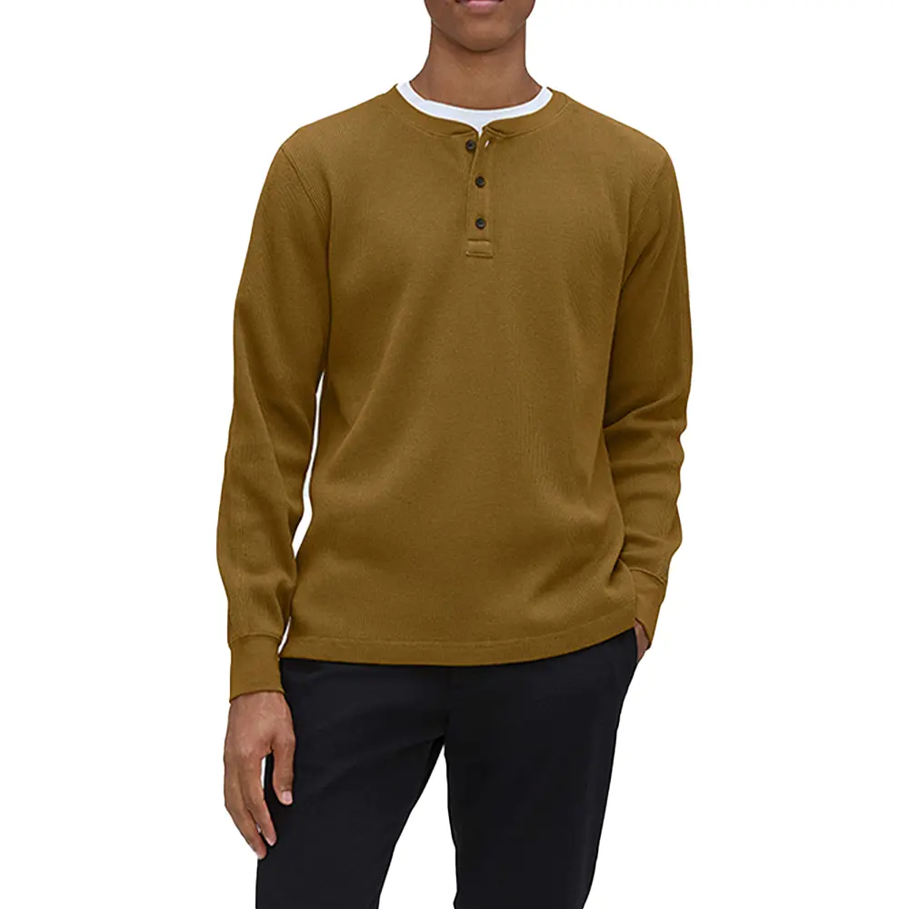 High-Quality XH-Fashion Japanese Style Vintage Waffle Henley Long Sleeve T-Shirt Manufacturers, Suppliers