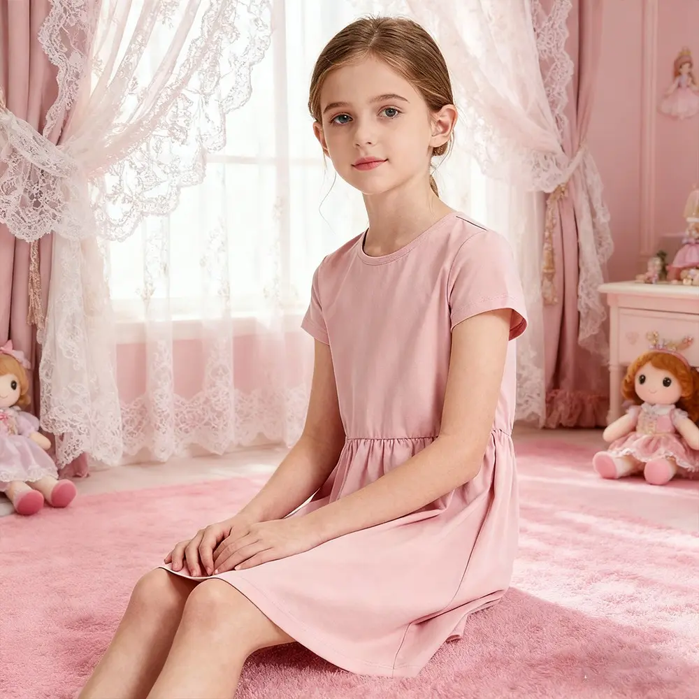 High-Quality XH-Fashion Customizable Short Sleeve O Neck Sweet Dress for Girls Supplier, Factory
