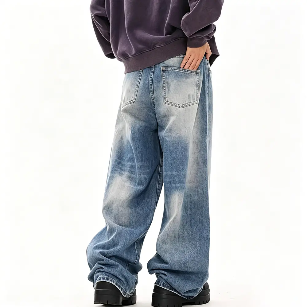 High-Quality XH-Fashion OEM ODM Gradient Faded Baggy Denim Jeans, Streetwear Oversized Wide Leg Custom Brand Trousers Manufacturer, Suppliers
