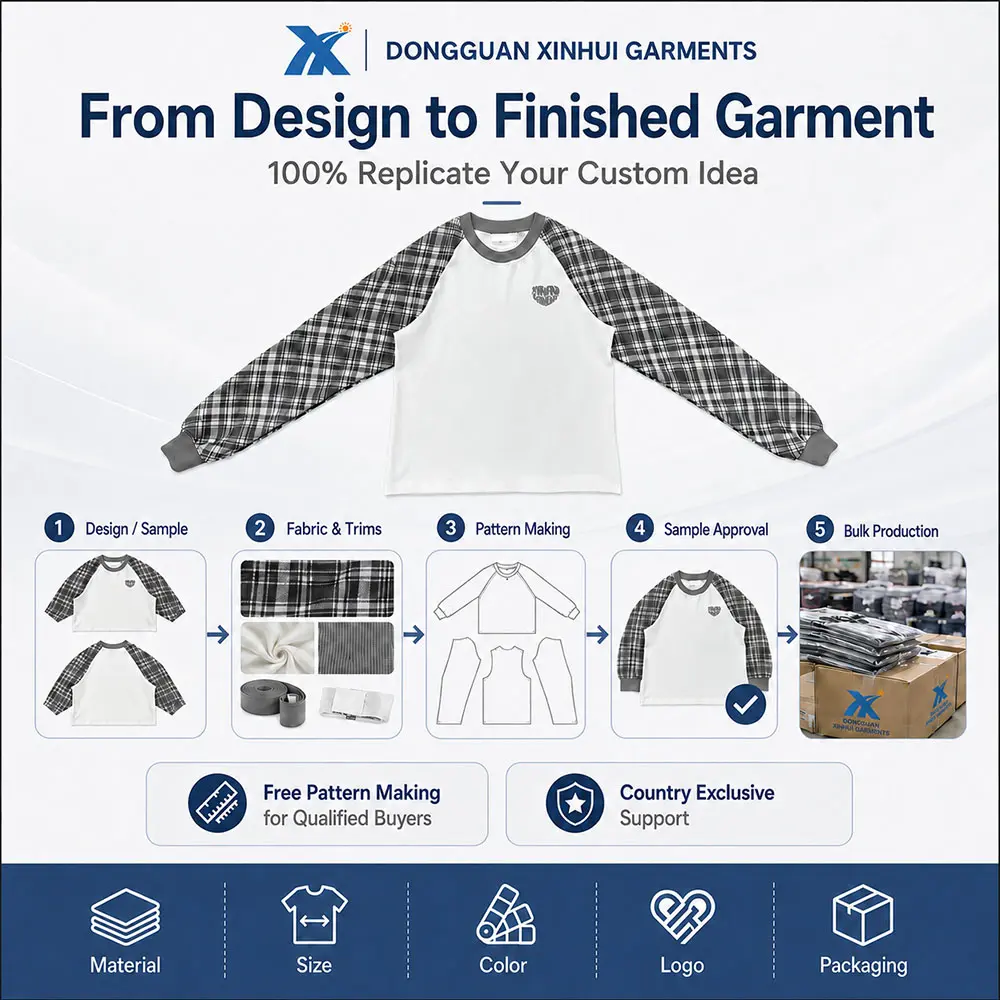 High-Quality XH-Fashion Custom Heart Embroidery Plaid Raglan Long Sleeve Tee | Men’s Y2K Black White Check Contrast Sleeve Casual T-Shirt Manufacturers, Factory