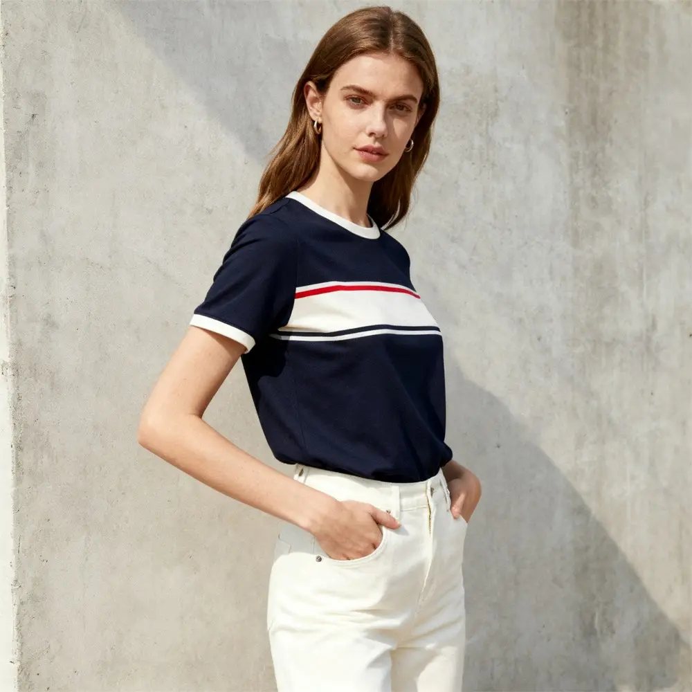 OEM XH-Fashion OEM Womens Retro Striped Crew Neck Short Sleeve Tees Factories, Suppliers