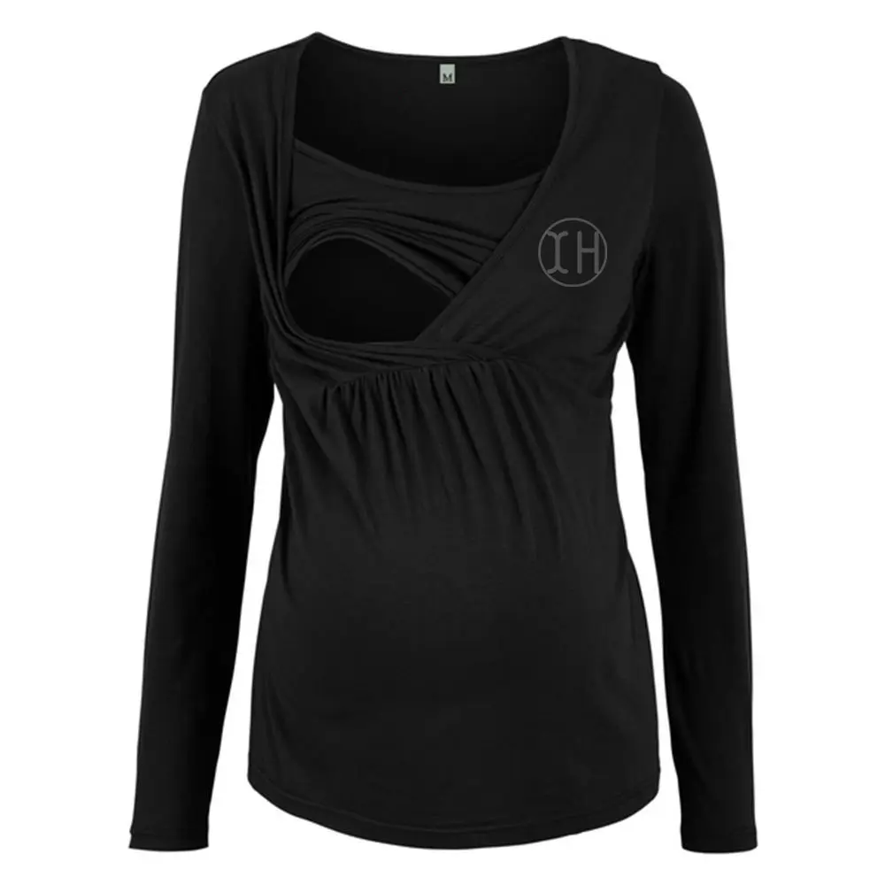 High-Quality XH-Fashion OEM Women's Maternity Nursing Long Sleeve Top Cross Over Breastfeeding Blouse Manufacturer Supplier, Suppliers