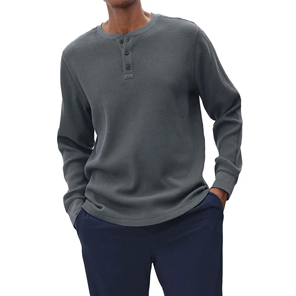 High-Quality XH-Fashion Japanese Style Vintage Waffle Henley Long Sleeve T-Shirt Manufacturers, Suppliers
