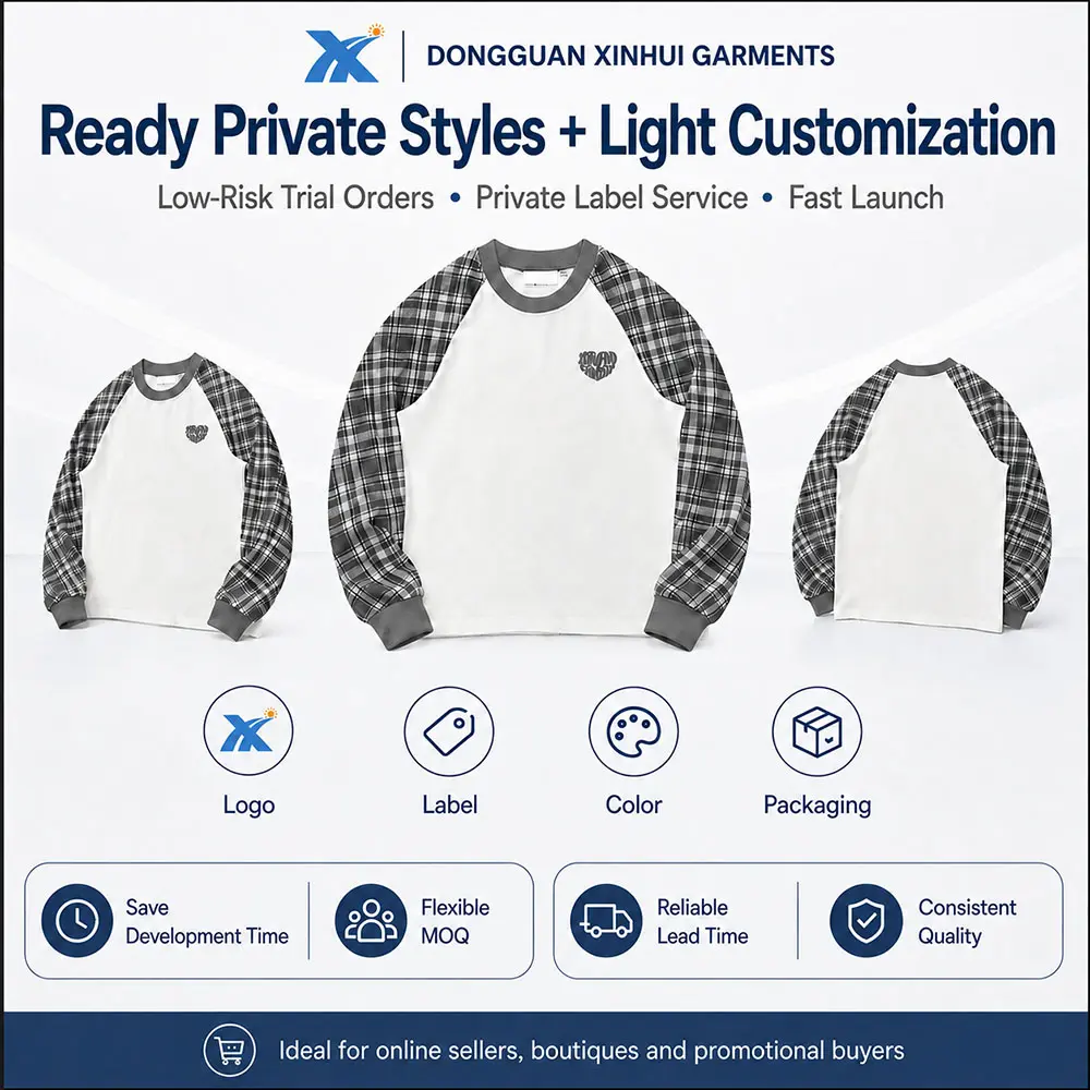 High-Quality XH-Fashion Custom Heart Embroidery Plaid Raglan Long Sleeve Tee | Men’s Y2K Black White Check Contrast Sleeve Casual T-Shirt Manufacturers, Factory