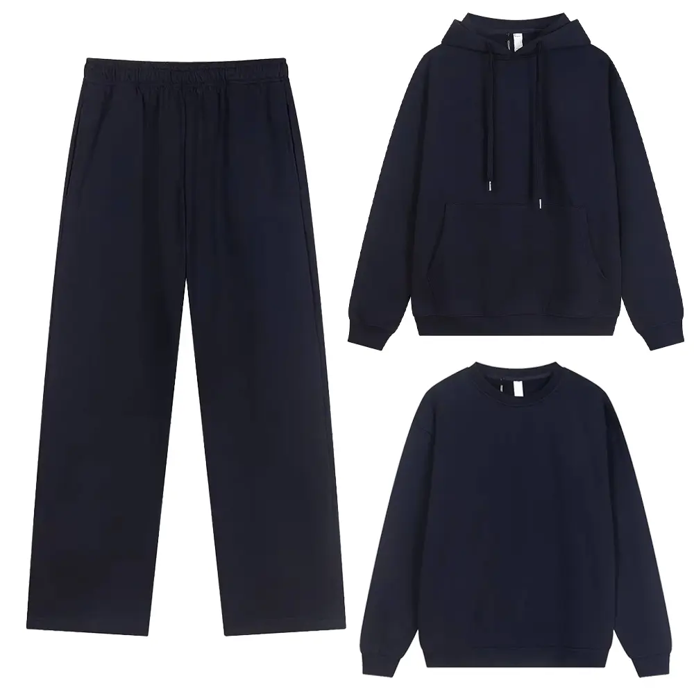 High-Quality XH-Fashion Wholesale Private Label Custom Print Loungewear Set, 3-in-1 Hooded/Crew Neck + Wide Leg Sweatpants Manufacturers, Suppliers
