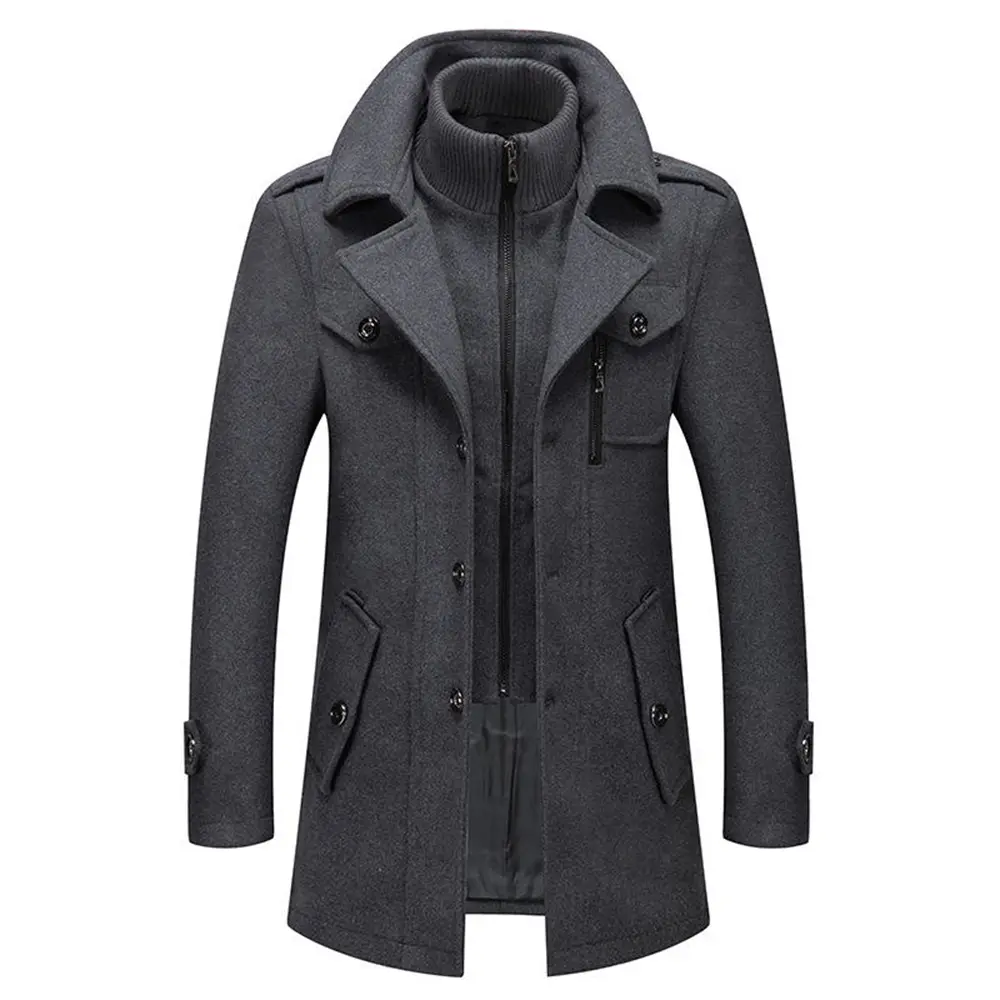 Custom XH-Fashion OEM ODM 2-in-1 Faux Inner Knit Wool Overcoat, Custom Embroidery Notch Lapel Warm Winter Jacket Manufacturers, Suppliers