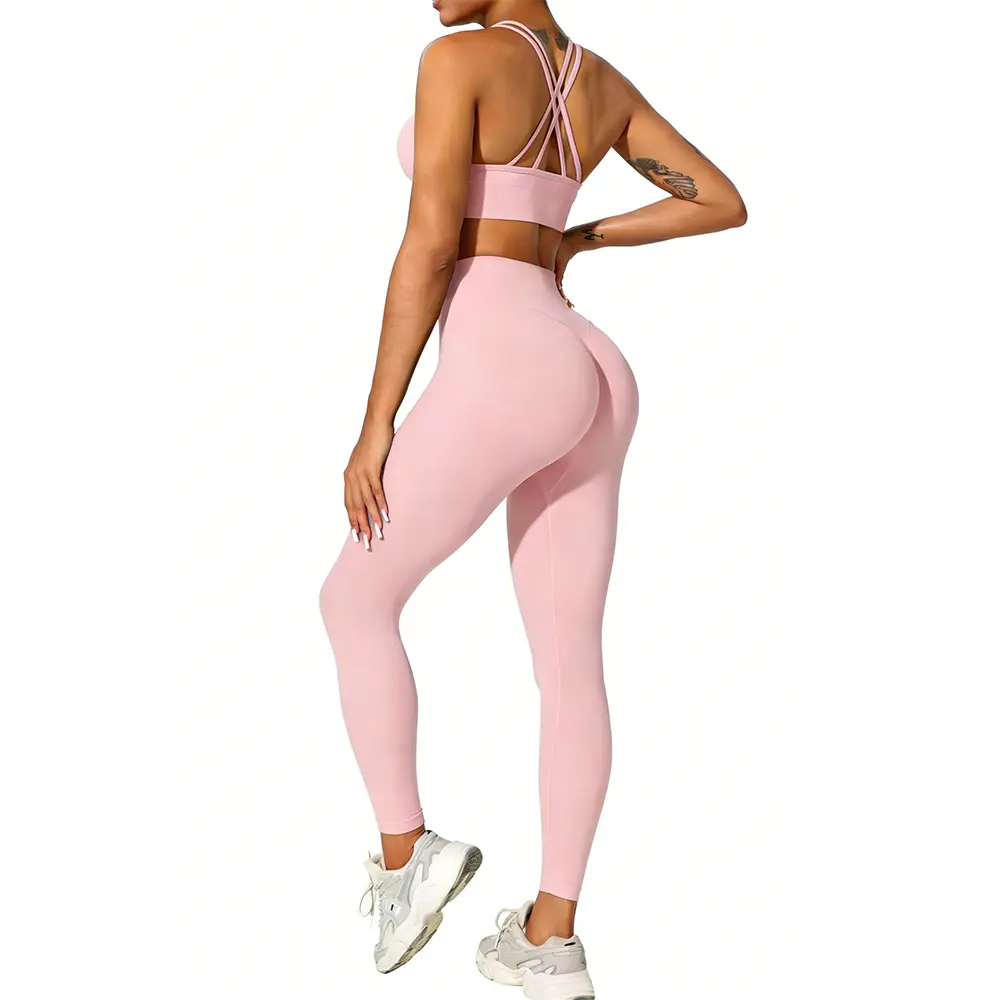 OEM XH-Fashion Custom Logo Cross Back Sports Bra And High Waist Leggings Set Women Gym Fitness Yoga Two Piece Set Activewear Workout Sportswear Supplier, Suppliers