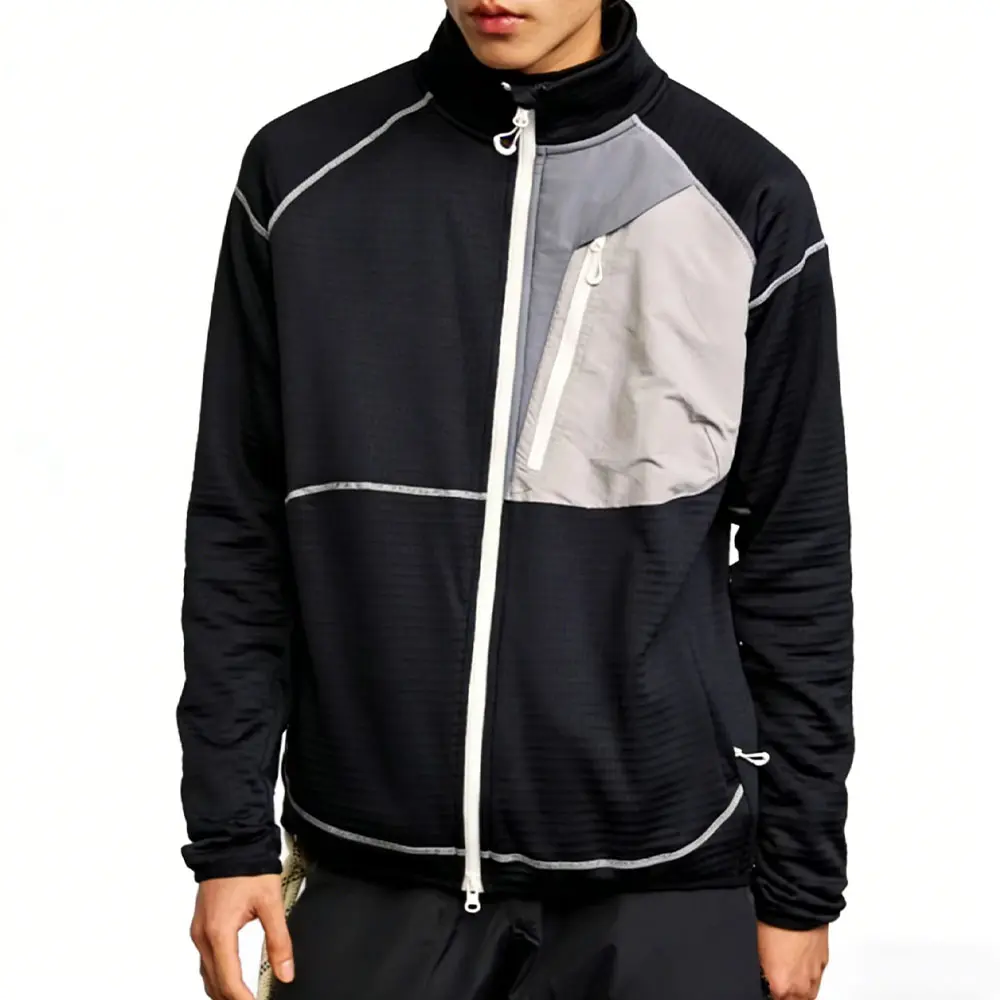 High-Quality XH-Fashion Unisex Colorblock Grid Fleece Jacket - Full-Zip Breathable Performance Outerwear for Hiking & Streetwear Manufacturer, Factory