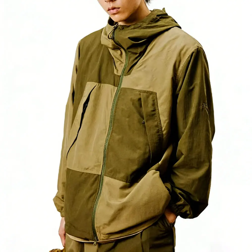High-Quality XH-Fashion Men's Color Block Hooded Windbreaker - Lightweight Waterproof Zip-Up Outdoor Jacket for Hiking & Streetwear Factory, Suppliers