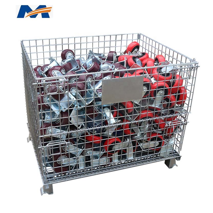Mracking Warehouse Storage Folding Wire Mesh Cage with Wheels
