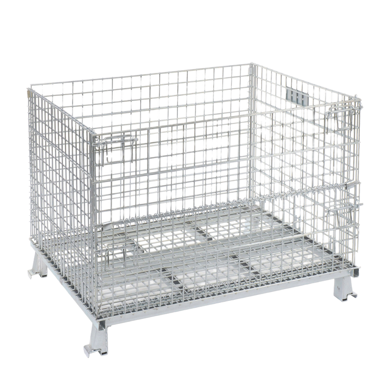 Mracking High Capacity Steel Wire Cage Heavy Duty Mesh Box Warehouse Storage Stackable Metal Bin Pallet Folding Galvanized OEM