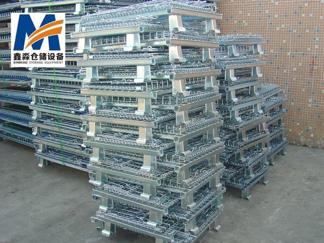 Mracking High Capacity Steel Wire Cage Heavy Duty Mesh Box Warehouse Storage Stackable Metal Bin Pallet Folding Galvanized OEM