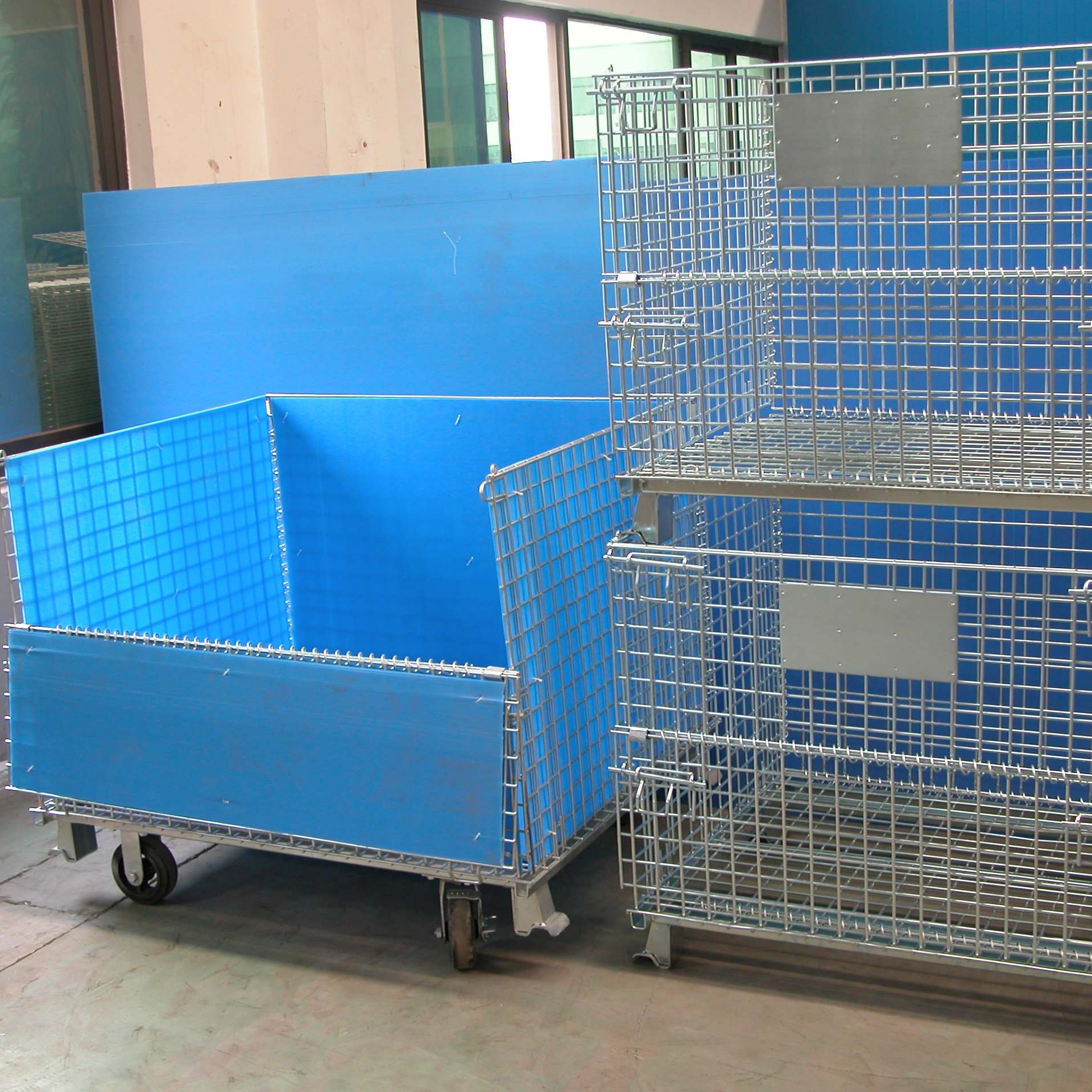 Industrial Rolling Collapsible Wire Metal Steel Storage Cage Wire Basket Carts With 4 Wheels