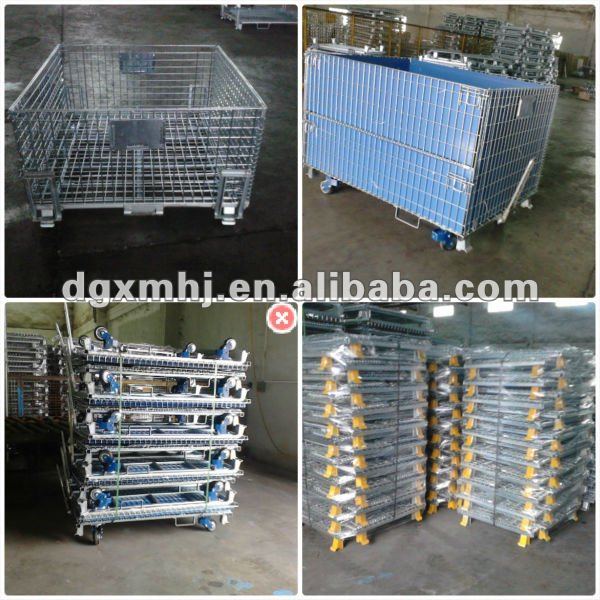 Mracking Space-saving Steel Storage Rack Factory Wholesale Metal Container Cage Pallet Folding Portable Wire Cage with Wheel