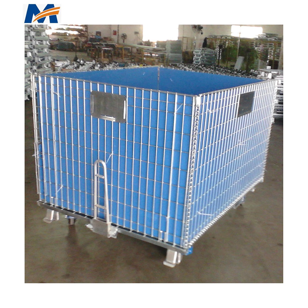 Mracking Warehouse Storage Folding Wire Mesh Cage with Wheels