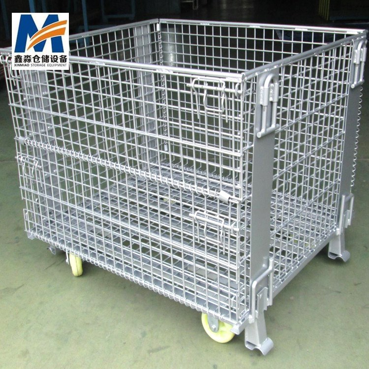 Mracking High Capacity Steel Wire Cage Heavy Duty Mesh Box Warehouse Storage Stackable Metal Bin Pallet Folding Galvanized OEM