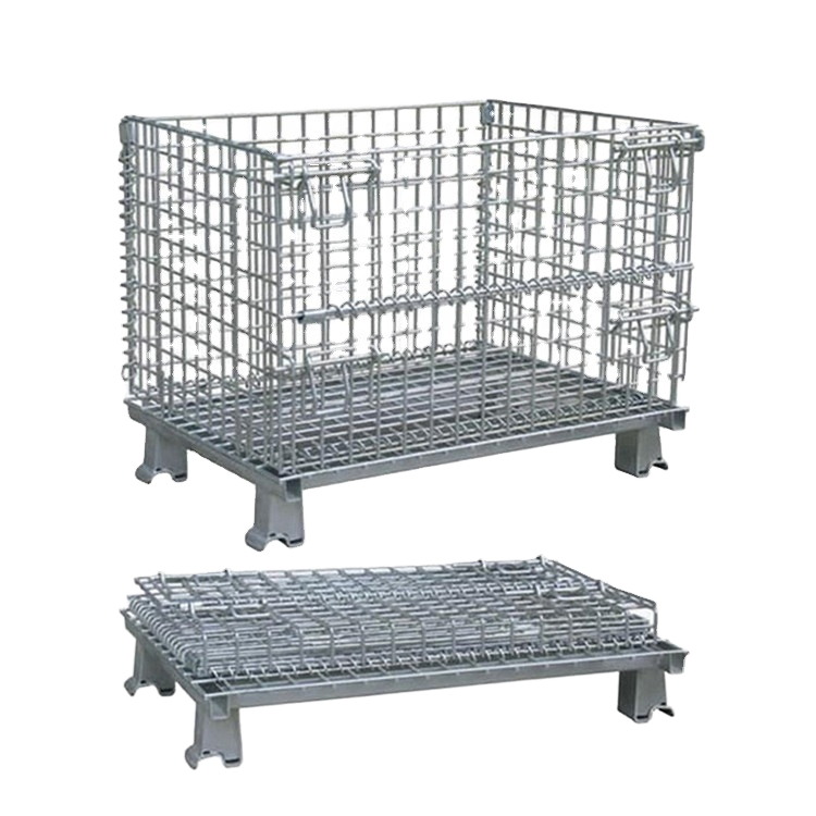 Wholesale Heavy Duty Foldable Steel Wire Mesh Storage Container Galvanized Stackable and Durable for Warehouse Use