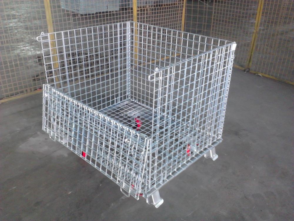 XINMIAO Foldable Galvanized Welded Portable Storage Cage Metal Box Wire Mesh Pallet Container
