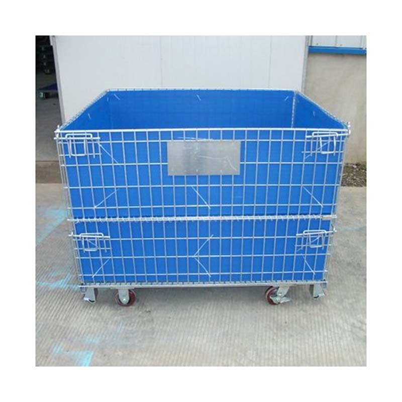 Industrial Rolling Collapsible Wire Metal Steel Storage Cage Wire Basket Carts With 4 Wheels