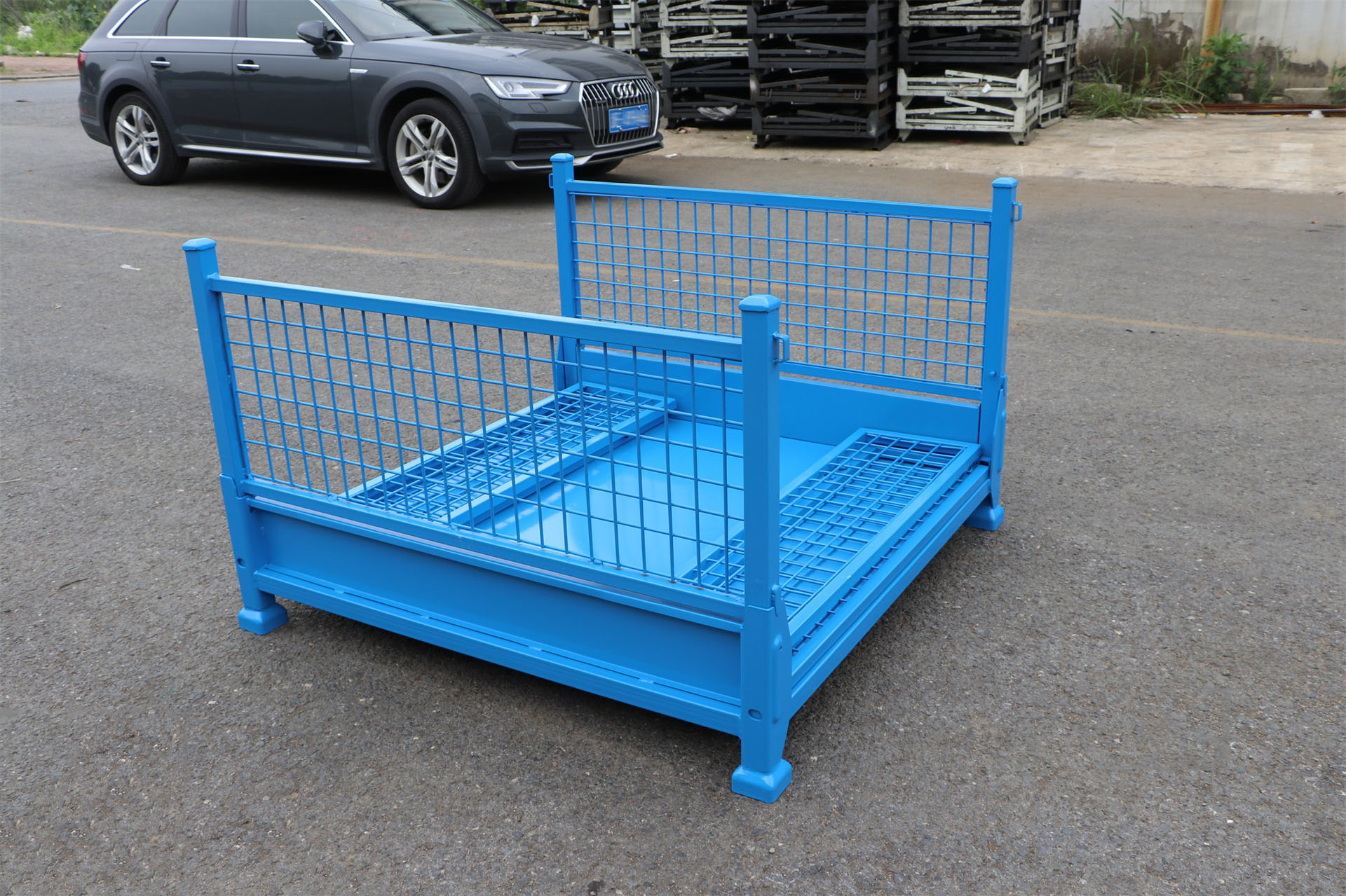 Mracking Industrial Storage Stackable Foldable Wire Mesh Containers Collapsible Pallet Cage With Top Cover or Cap for Auto Parts