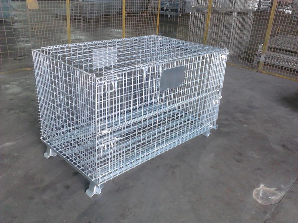 XINMIAO Foldable Galvanized Welded Portable Storage Cage Metal Box Wire Mesh Pallet Container