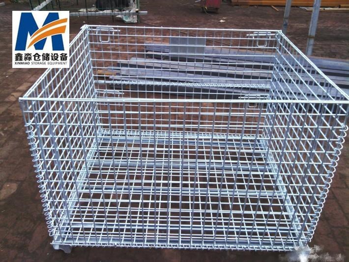 Mracking Warehouse Storage Folding Metal Pallet Cage Trolley Heavy Stackable Security Wire Mesh Steel Rolling Container Cage