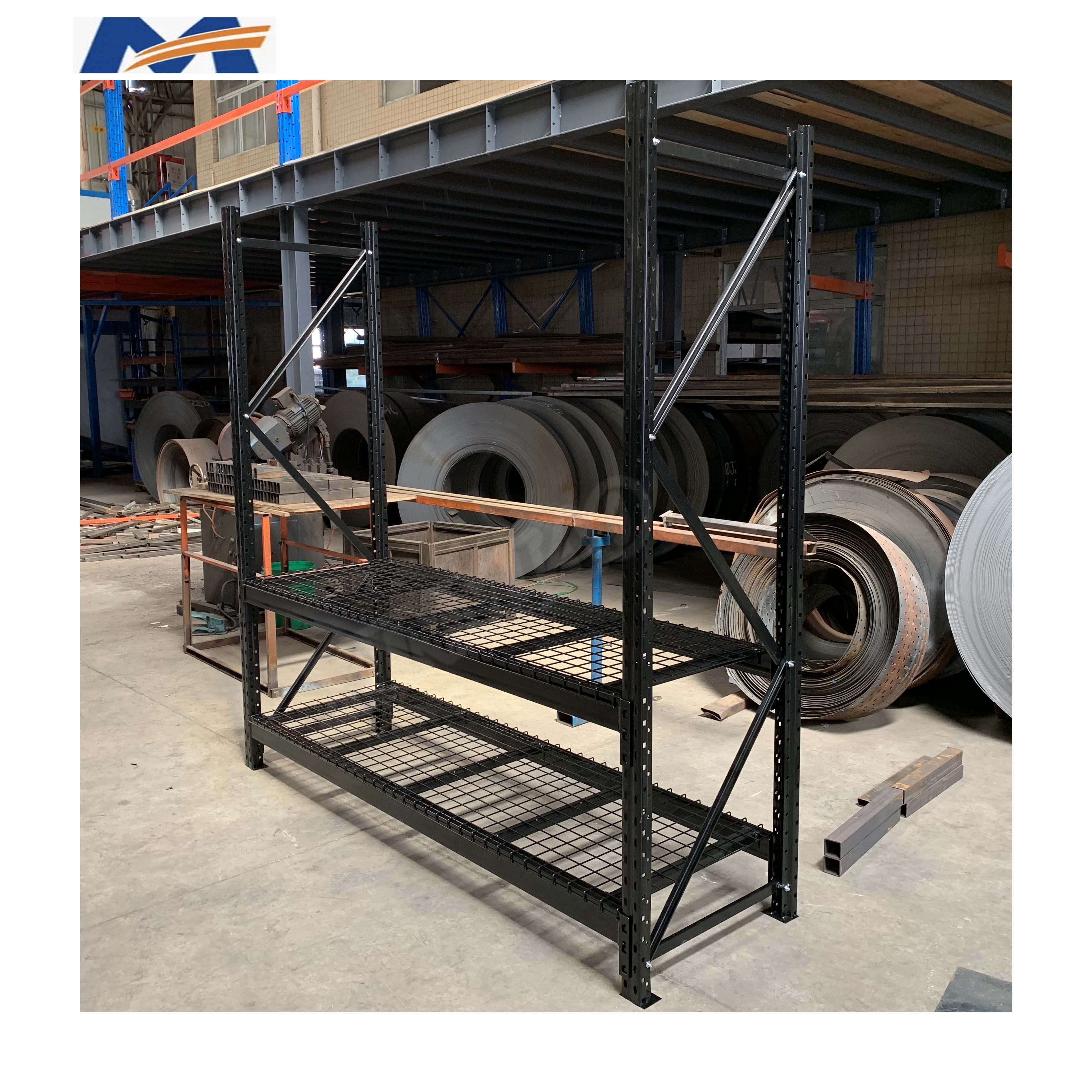 Mracking Manufacture Factory 500KG Per Layer Powder Coated Metal Medium Duty Warehouse Storage Rack Shelf With Wire Mesh Decking