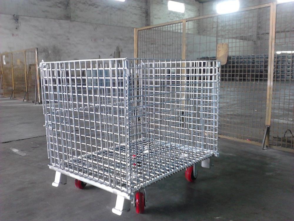 XINMIAO Foldable Galvanized Welded Portable Storage Cage Metal Box Wire Mesh Pallet Container