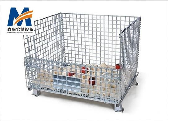 Mracking Warehouse Storage Folding Metal Pallet Cage Trolley Heavy Stackable Security Wire Mesh Steel Rolling Container Cage