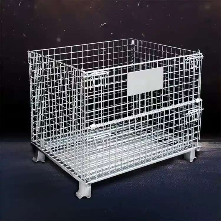 Mracking Hot Selling Galvanized Wire Container Foldable Heavy Duty Cage Industrial Wire Mesh Container Warehouse Storage Cage