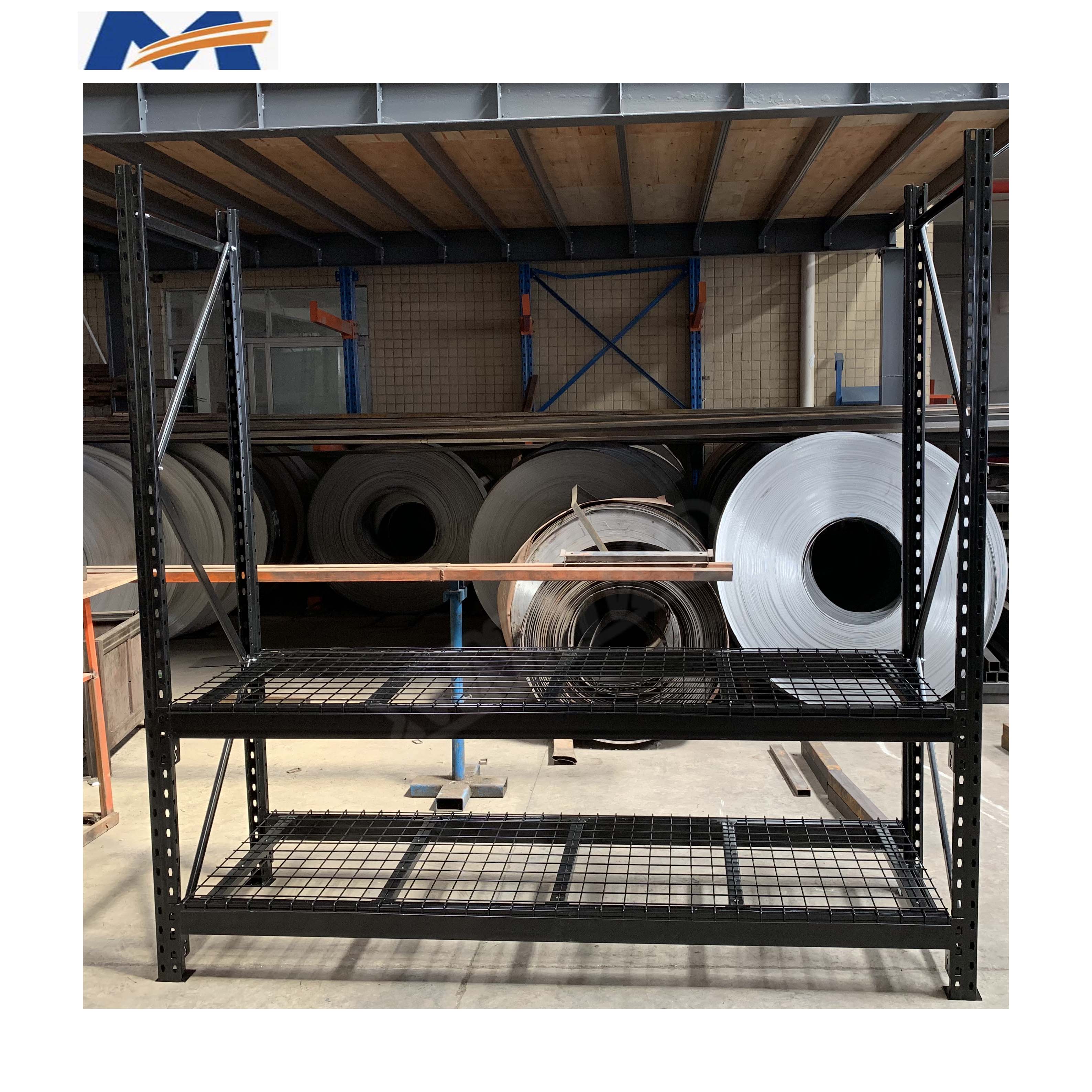 Mracking Manufacture Factory 500KG Per Layer Powder Coated Metal Medium Duty Warehouse Storage Rack Shelf With Wire Mesh Decking