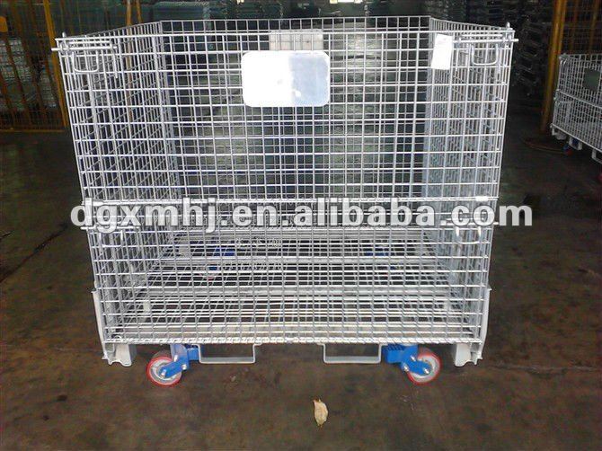 Mracking Space-saving Steel Storage Rack Factory Wholesale Metal Container Cage Pallet Folding Portable Wire Cage with Wheel
