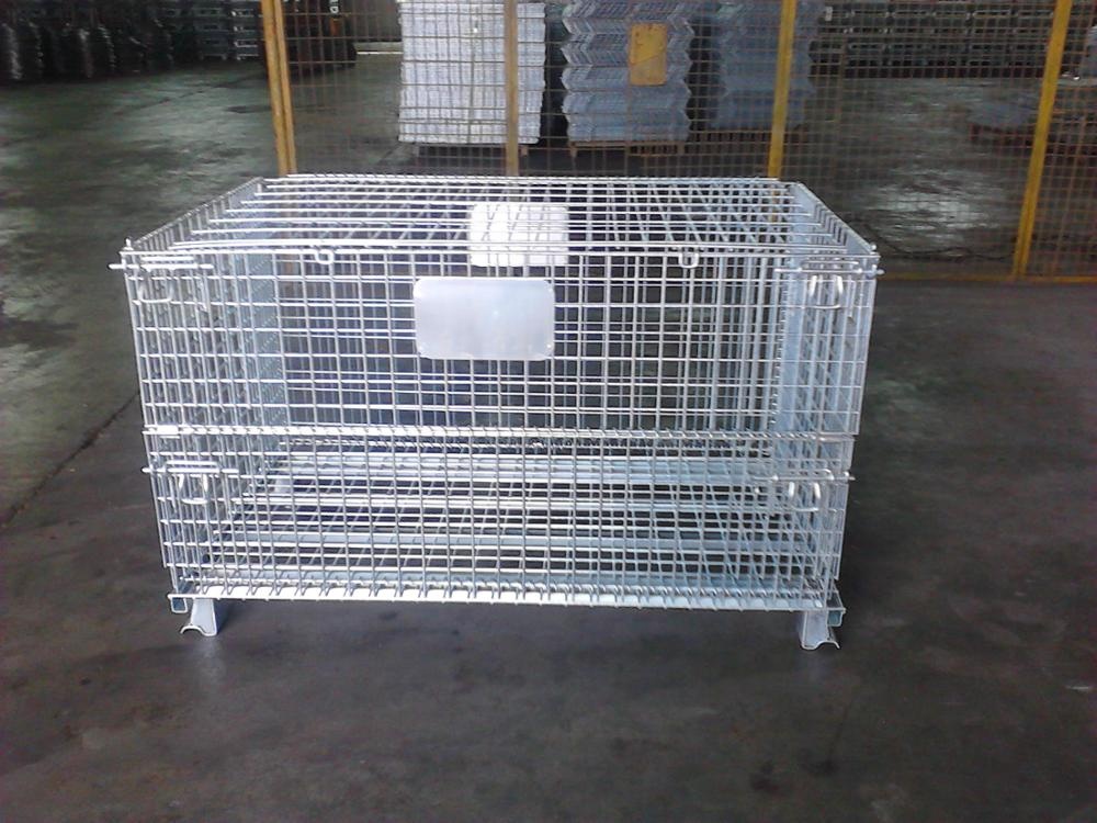 XINMIAO Foldable Galvanized Welded Portable Storage Cage Metal Box Wire Mesh Pallet Container