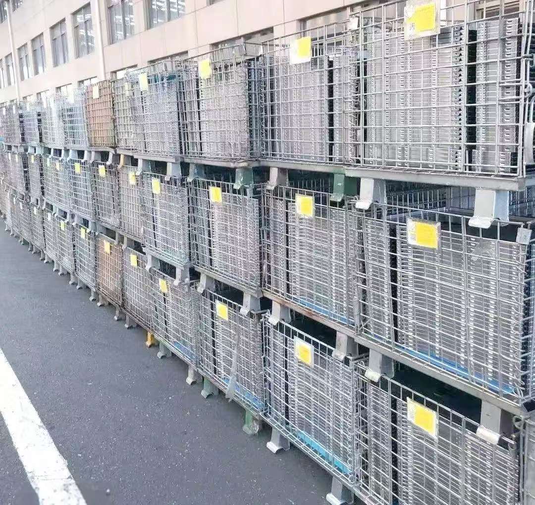 Mracking Hot Selling Galvanized Wire Container Foldable Heavy Duty Cage Industrial Wire Mesh Container Warehouse Storage Cage