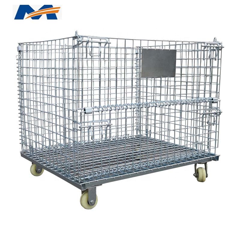 Mracking Warehouse Storage Folding Wire Mesh Cage with Wheels