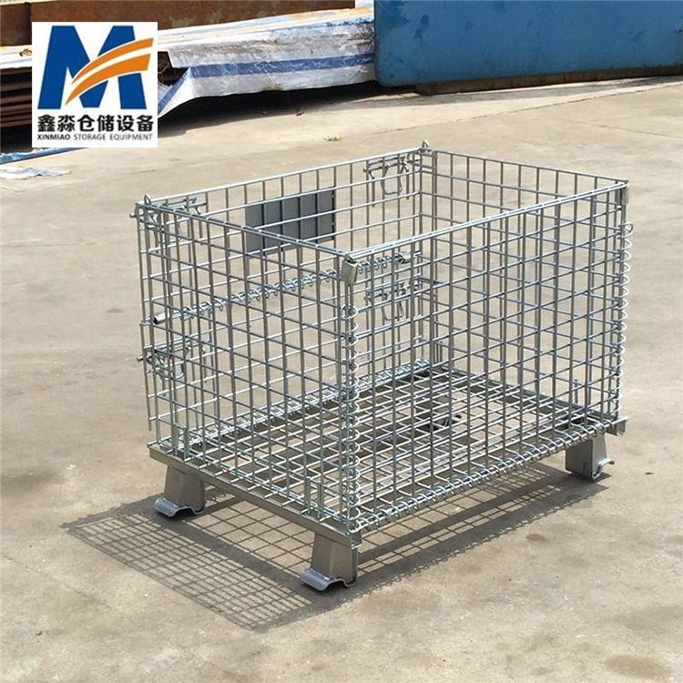 Mracking Industry Storage Wire Baskets Collapsible Stillage Cage Wire Mesh Container Pallet Box Foldable Metal Storage Pallet