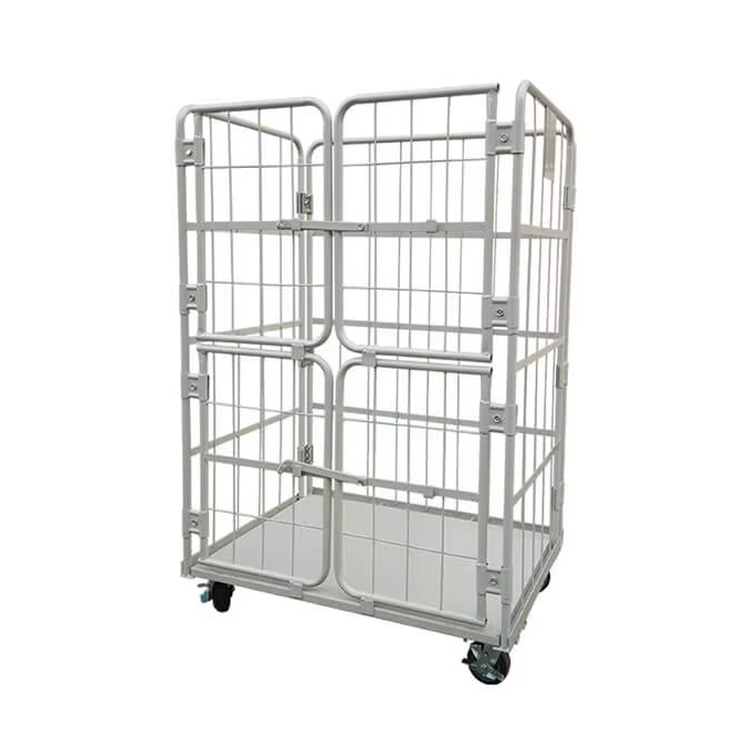 Mracking Heavy Duty Warehouse Stacking Storage Supermarket Logistics Trolley Roll Containers 4 Sides Roll Cage with Wheel