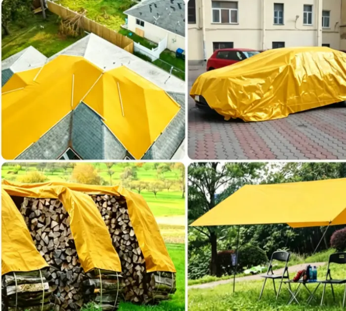 China Yellow Tarpaulin Fabric with Metal Grommets Waterproof Outdoor Use Plain Woven Heavyweight Manufacturer, Supplier