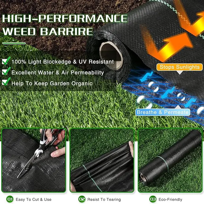 China Weed Barrier Landscape Fabric Heavy Duty,  Garden Blocker Fabric Weed Mats, Weed Control Garden Cloth, Woven Geotextile Fabric for Garden Beds, Underlayment, Commercial Driveway Manufacturer, Supplier