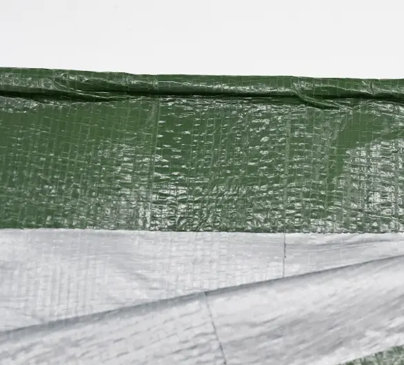 China Heavy Duty Green Silver PE Tarpaulin Waterproof UV Resistant Tarp with Reinforced Metal Eyelets for Truck Construction Outdoor Storage Suppliers, Factory