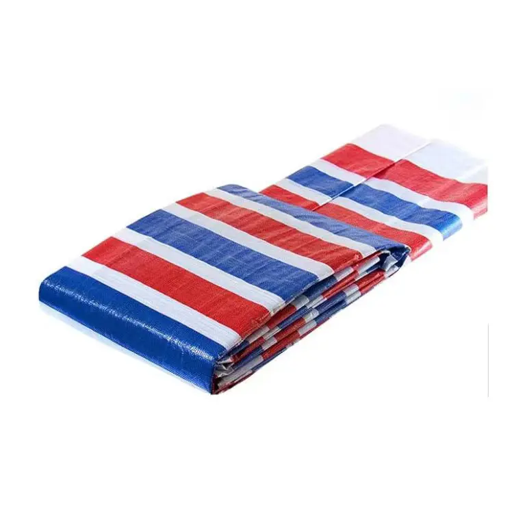 Wholesale Water Resistant Blue Red White Stripe PE Tarpaulin for General Cover Manufacturer, Manufacturers
