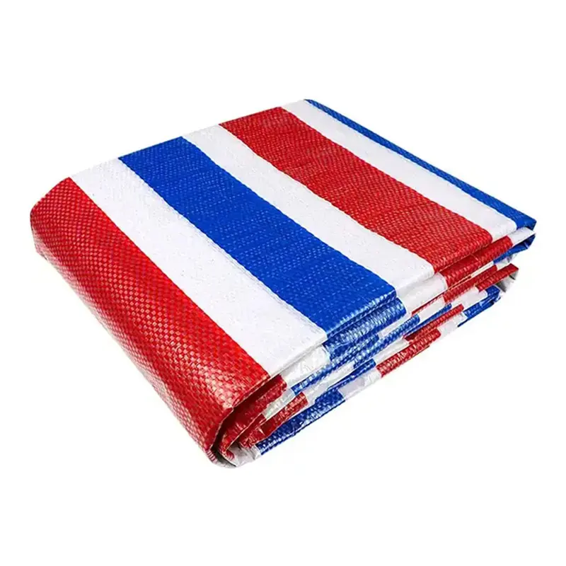 Wholesale Water Resistant Blue Red White Stripe PE Tarpaulin for General Cover Manufacturer, Manufacturers