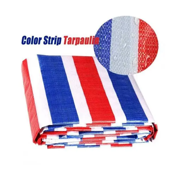 Wholesale Water Resistant Blue Red White Stripe PE Tarpaulin for General Cover Manufacturer, Manufacturers