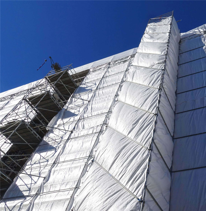 Construction site covered with heavy duty PE tarpaulin sheeting