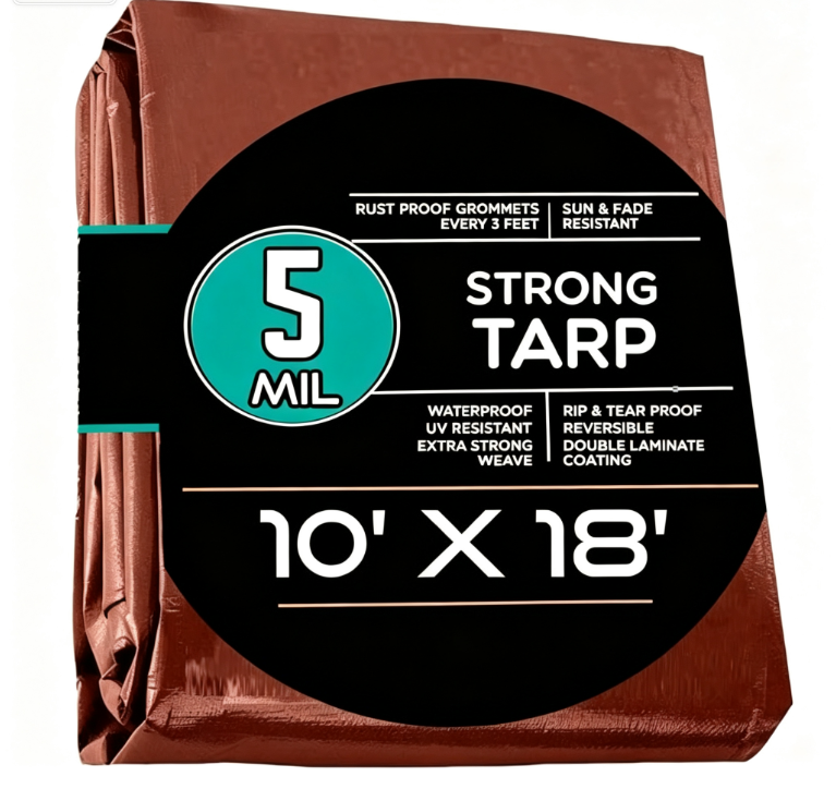 Standard poly tarp with reinforced edge and grommets for pool, boat and camping use
